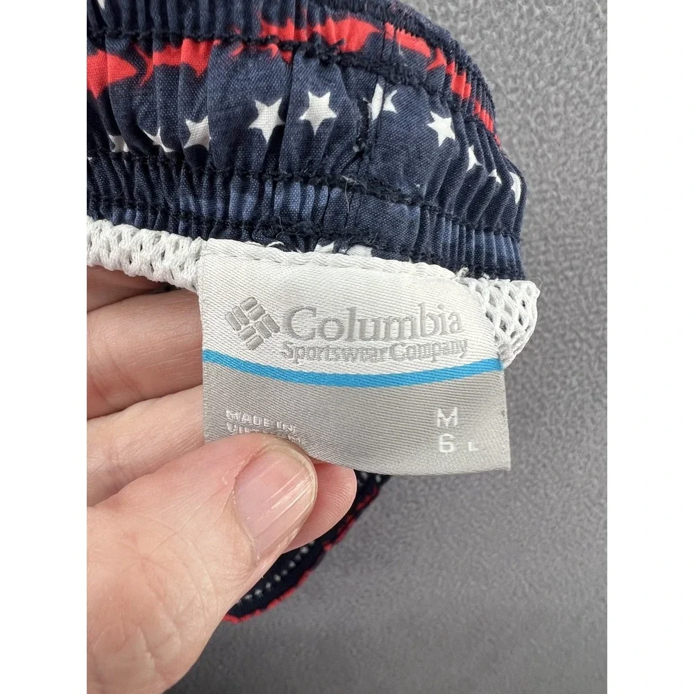 Columbia PFG Omni-Shade Swim Trunks Mens Sz M Navy Blue Stars Fish Americana 6in